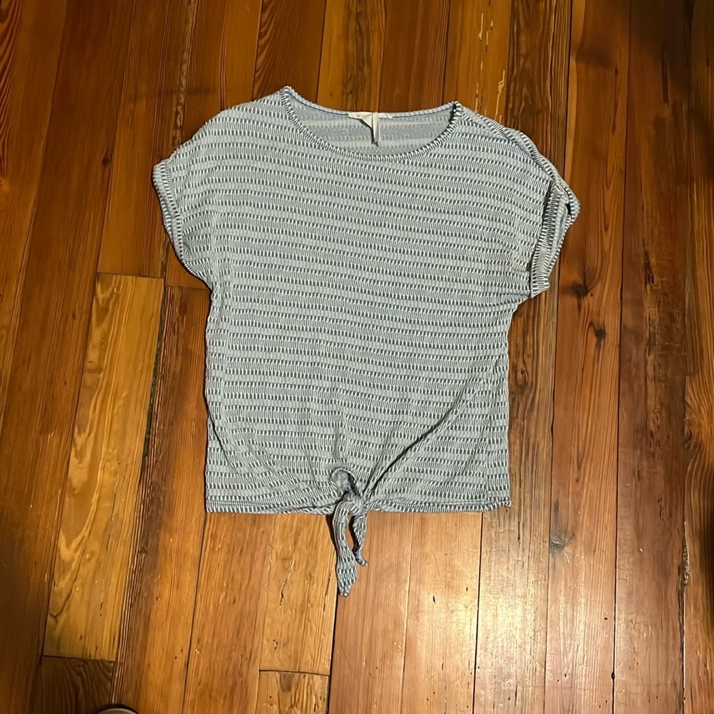 Brand: caution to the wind, size: small, color: blue and white.